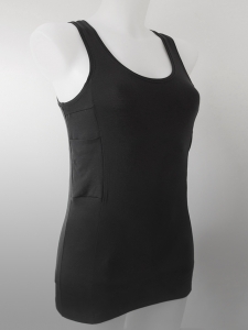 black tank top for women from annaps with two pockets to carry mobile phone, keys and diabetes devices